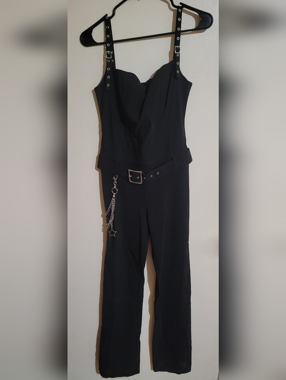 Bebe Y2K Grunge Alternative Black Belted Chain Link Jumpsuit Size Small